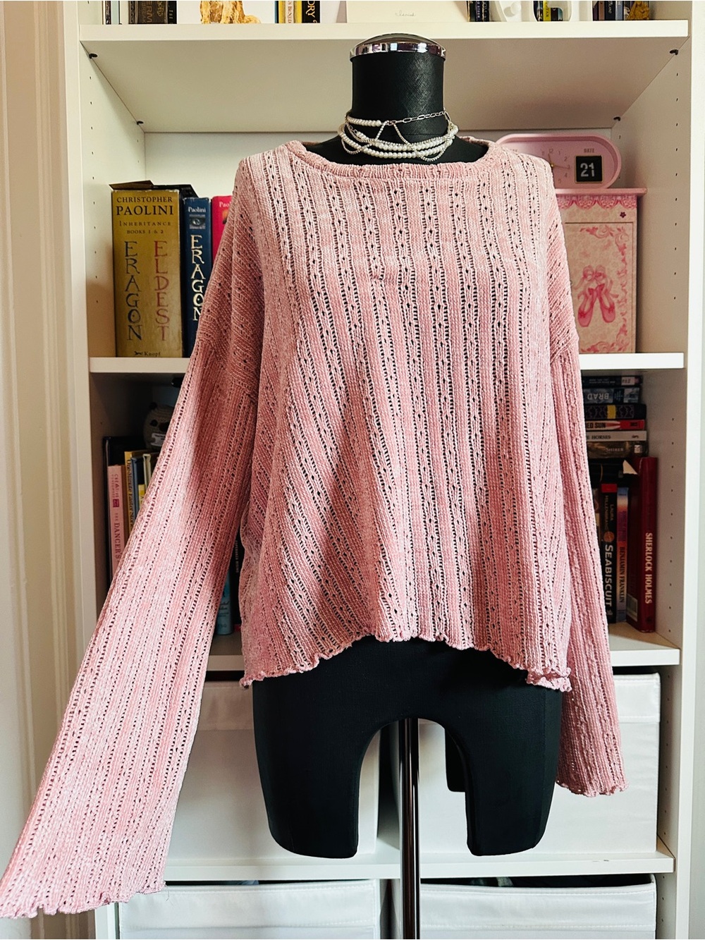 Wishlist Soft Pink Lightweight Knit Sweater w/ cute ruffled hems
